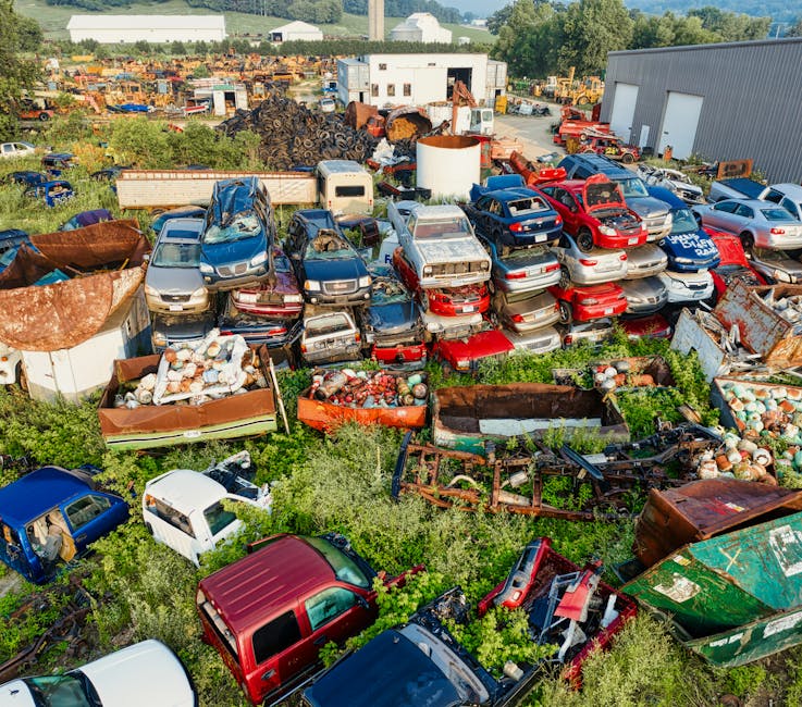 Aerial photograph of a recycling yard filled with old cars and parts, Saint Charles, Minnesota. - Photo by Tom Fisk on Pexels
